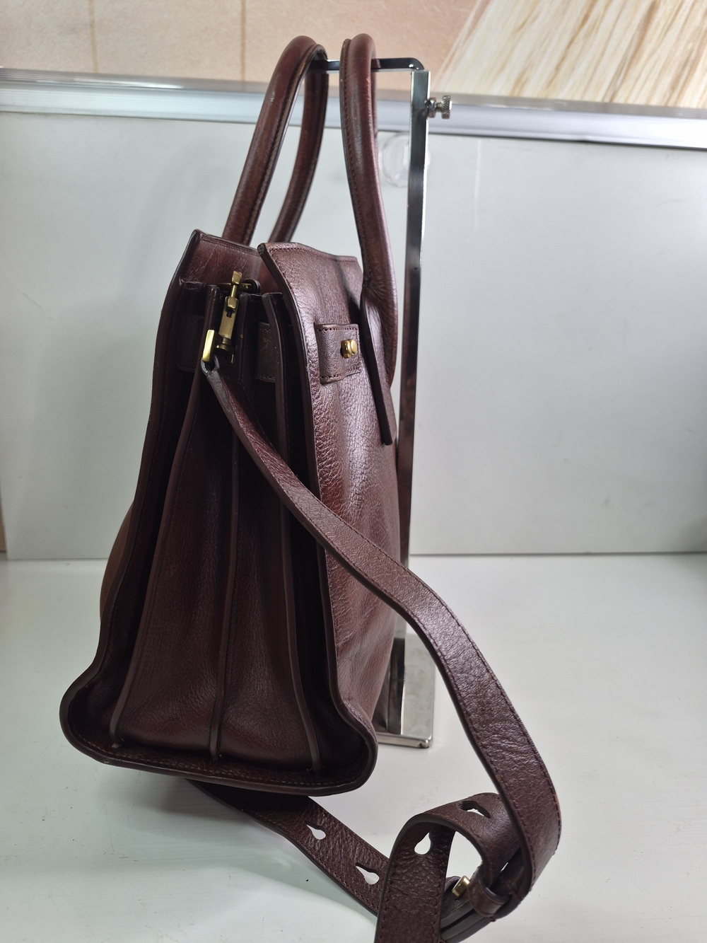 Yves Saint Laurent Dark Brown Leather Briefcase Tote with Gold Hardware - Picture 4 of 15